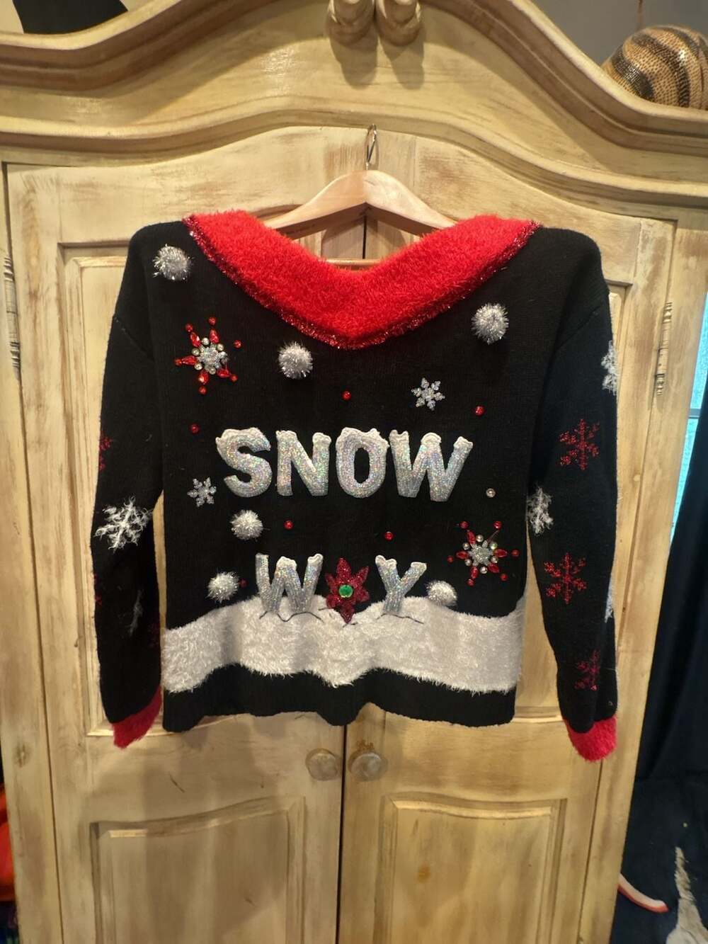 Holiday Time Ugly Christmas Sweater Size L (12-14) Snow Way Embellished